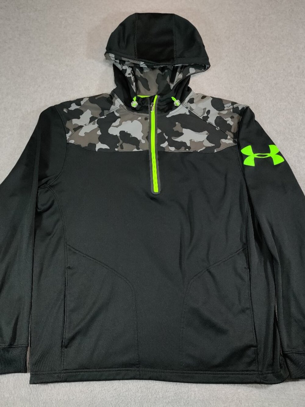 Under Amour Hoodie Adult Medium Loose Black Camo Green Logo 1/4 Zip Pullover